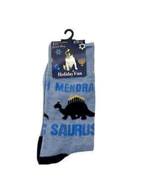 MENORAH SAURUS Hanukkah Men's Crew Socks 6-12